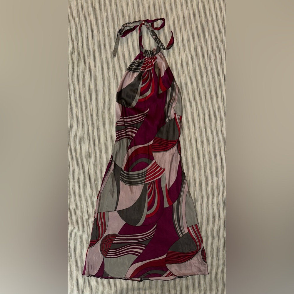 DULCINEA Elegant Multicolor Silk Halter Dress